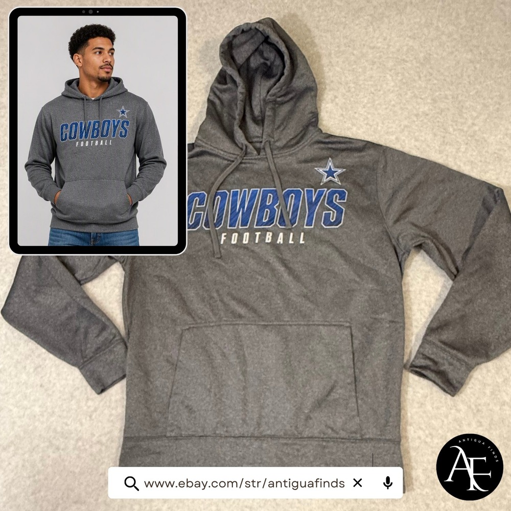 Dallas Cowboys Authentic Mens Small Gray Football Performance Hoodie Sweatshirt